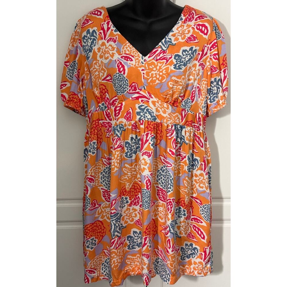 AnyBody Printed Puff Sleeve Dress in Apricot w/Floral Print Size M Petite